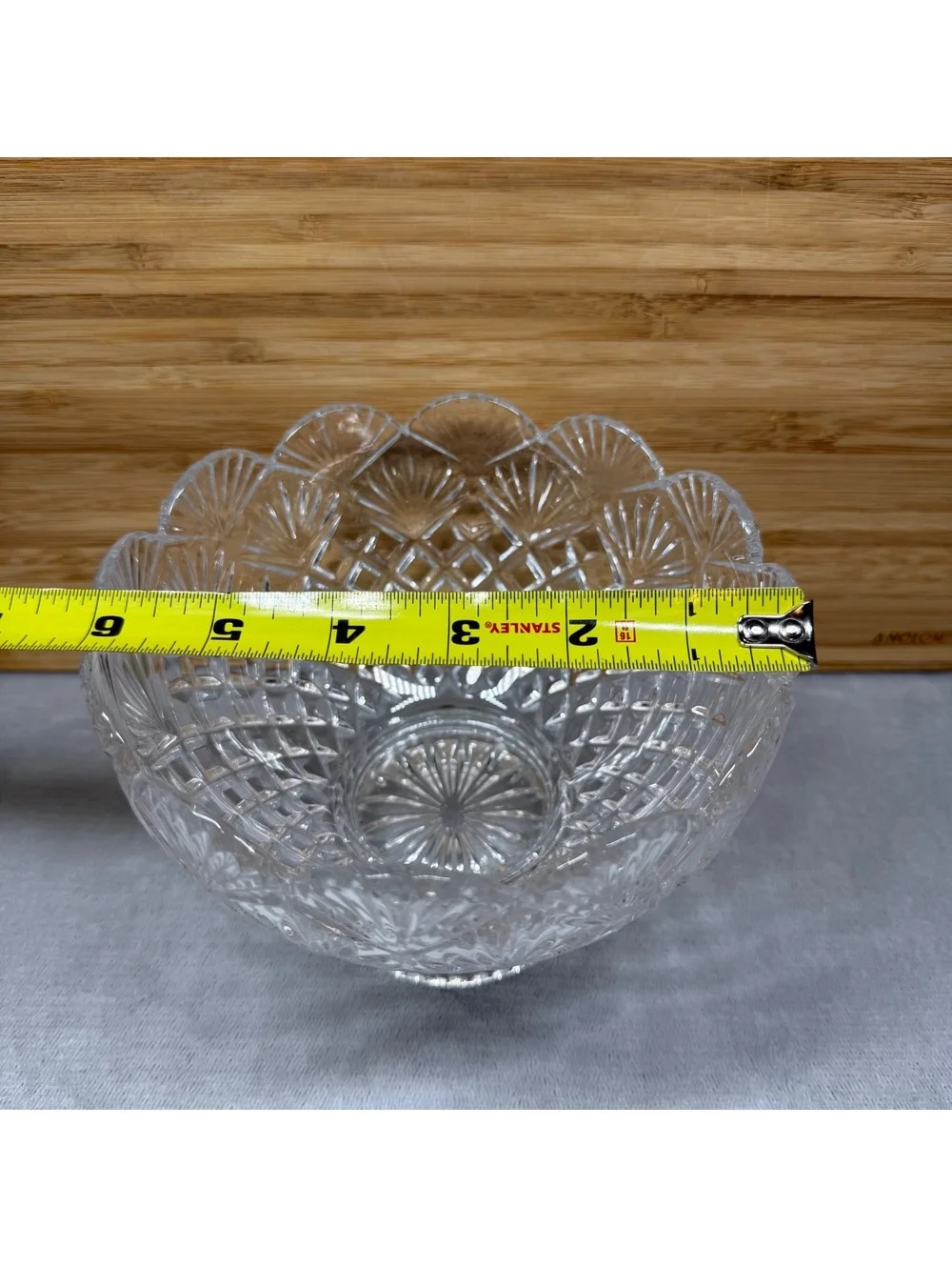 Vintage Imperial Crystal Clara Footed Bowl 24 Lead Cut Glass Slovakia Scalloped